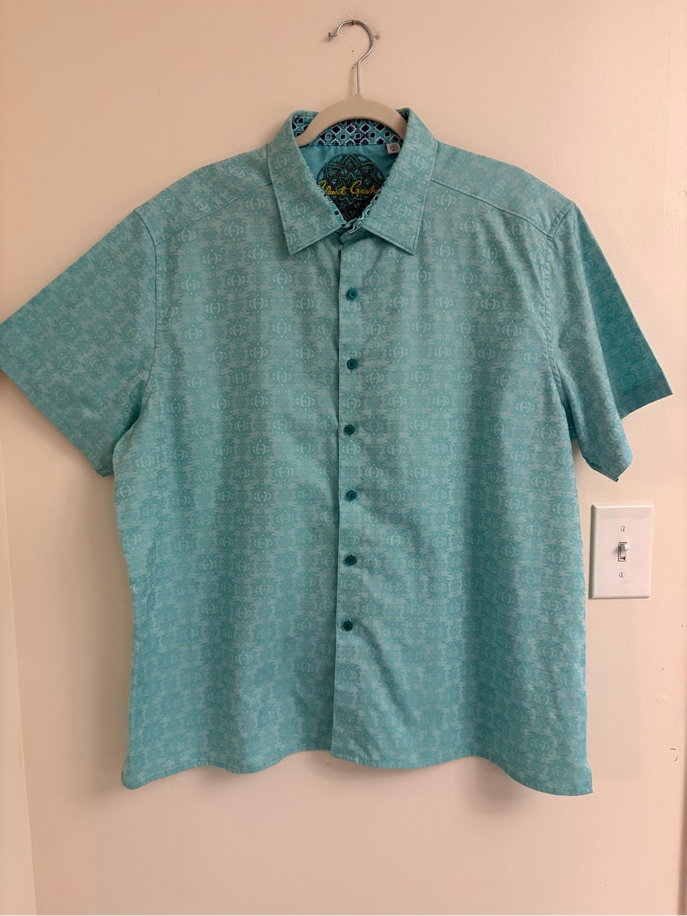 Robert Graham 3XL Turquoise Damask Button Down Shirt Embroidered Luxury summer